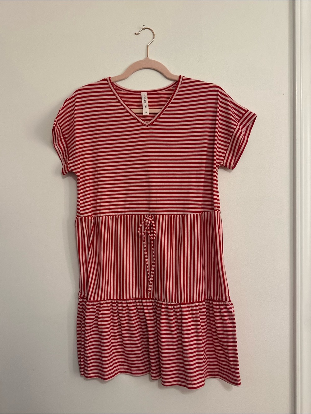 Tickled Teal Red & White Striped Jersey Knit Dress